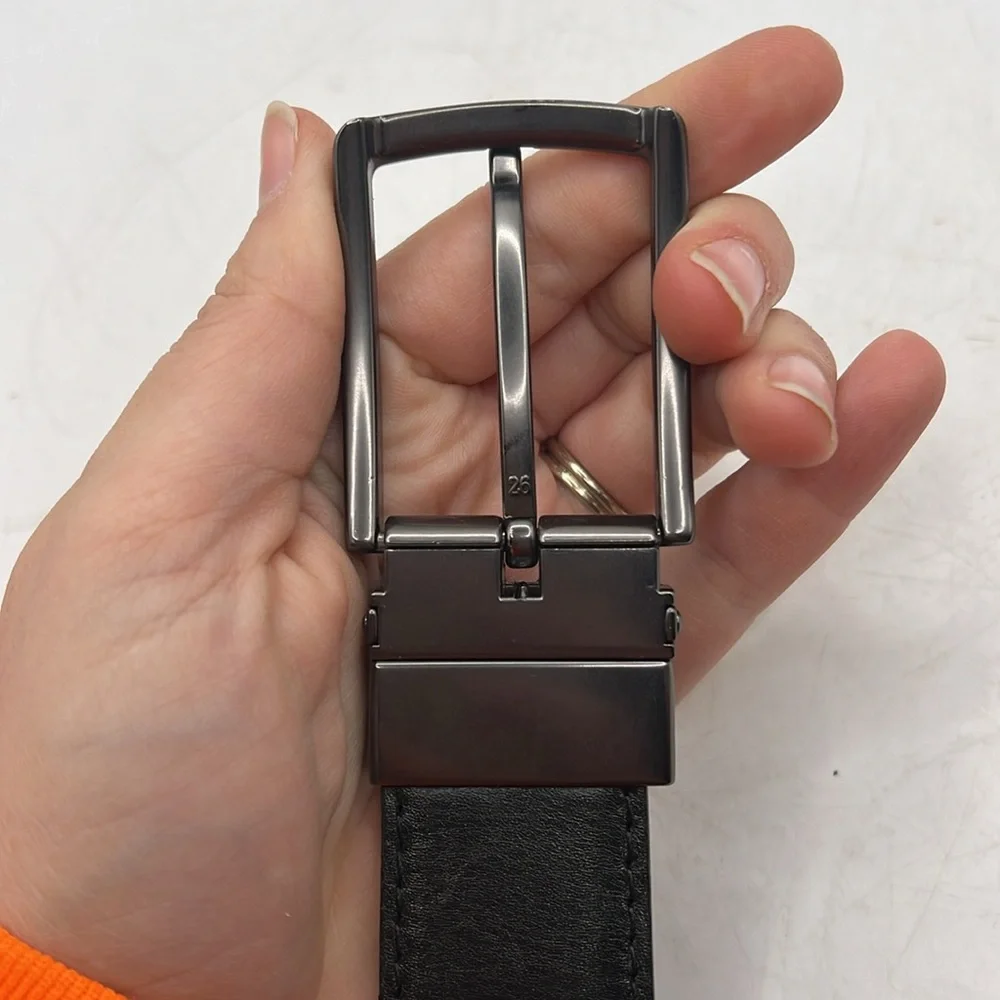 HUB Reversible Mens Belt Black Silver Smooth Textured